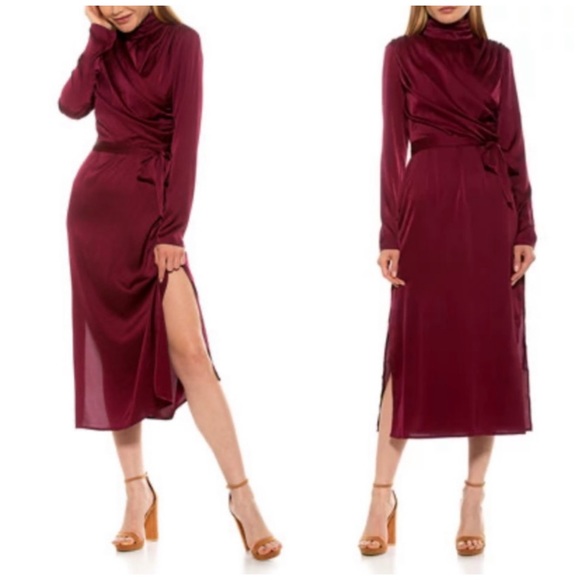 knee length dresses for ladies Alexia Admor Women's Novi V Neck Draped Sleeve Midi Dress, Red, Xs